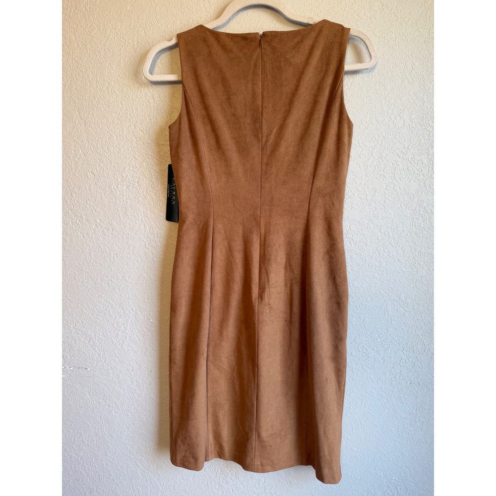 Lauren Ralph Lauren Faux Suede Sheath Dress Tan Brown Sleeveless Size 0 NWT - Picture 2 of 11